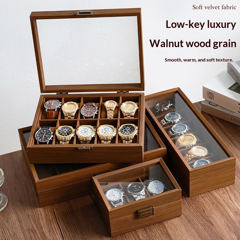 Luxury Watch Collection Box - Black Walnut Wood Grain Watch Storage
