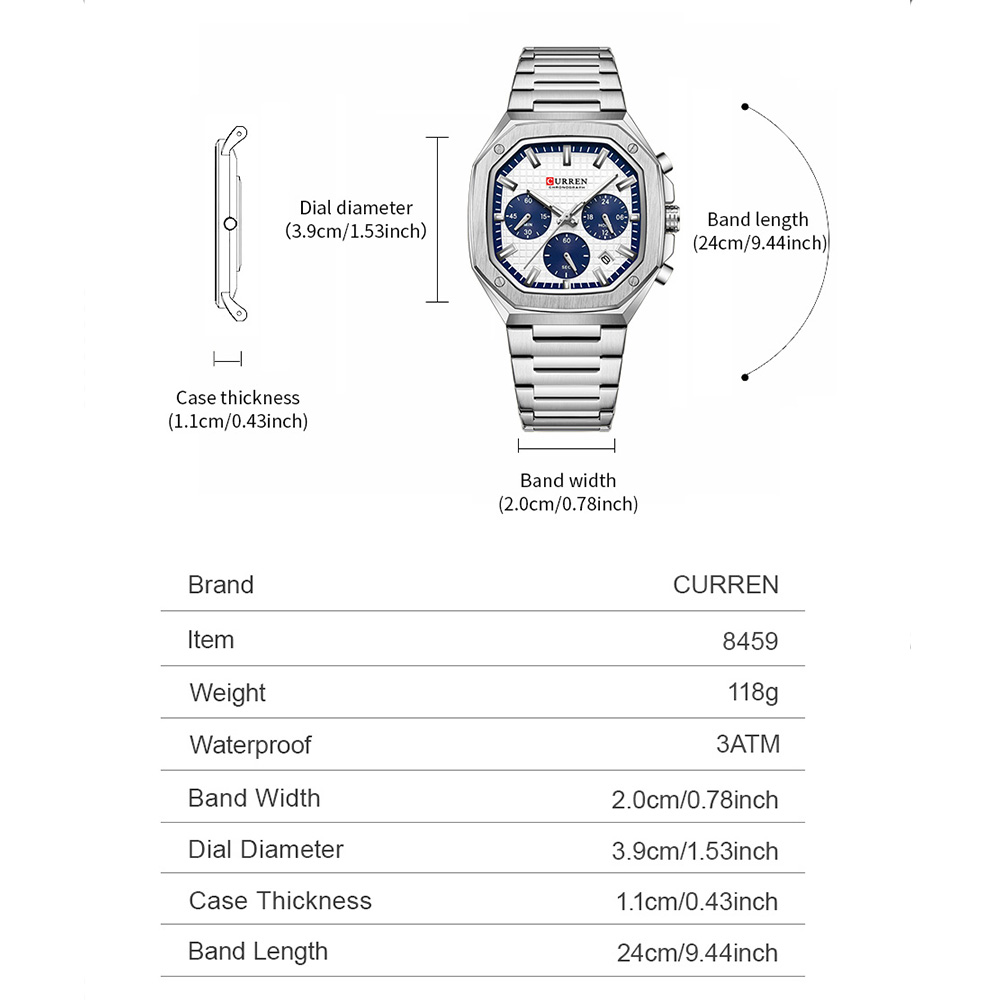 CURREN Luxury Square Chrono Wa - Luxury Watch Hand recension och pris